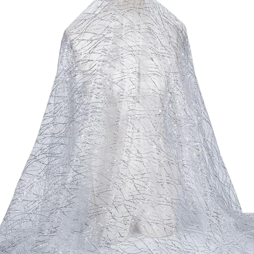 MAYJOYDIY - Tela de lentejuelas onduladas plateadas de 2 m con lentejuelas de doble cara de 1,6 m, tejido de coser brillante para ropa, vestido de noche