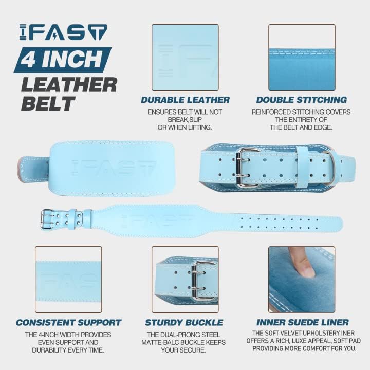 Miniatura 2 de IFAST Cinturón de levantamiento de pesas, cinturón de cuero para levantamiento de pesas para hombres y mujeres con cinturón de soporte lumbar