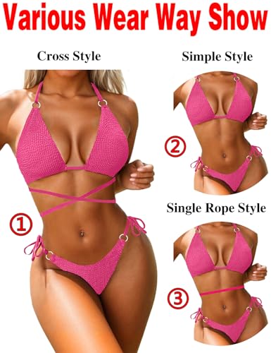 Image of Women Bikini Set Metal Ring Two Piece Swimsuit | Various Wear Way,High Elasticity Breathable Fabric,Cross Strap Design Bathing Suit Swimwear