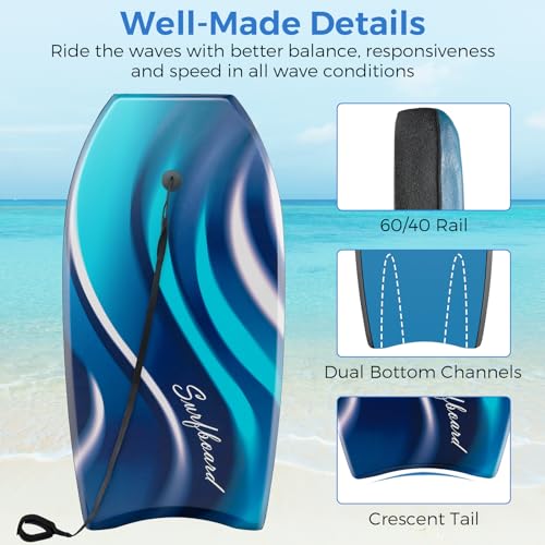 image for Goplus 41''/37''/33'' Lightweight Body Board for Beach, Surf Board wit