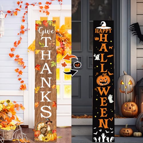 Memorywuu 47" Double Sided Halloween Porch Sign Thanksgiving Outdoor Decor