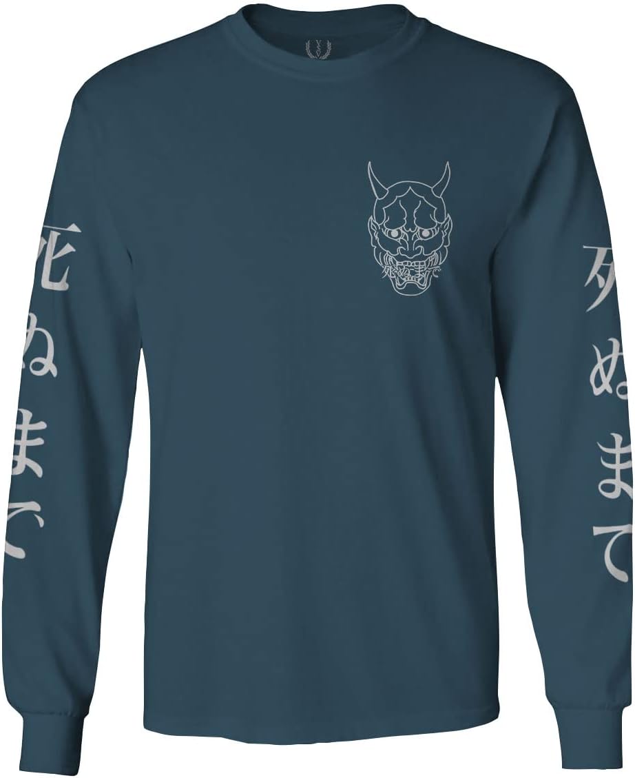 0433. White Demon Hannya Graphic Traditional Japanese Till Death Society Anime Long Sleeve Men's