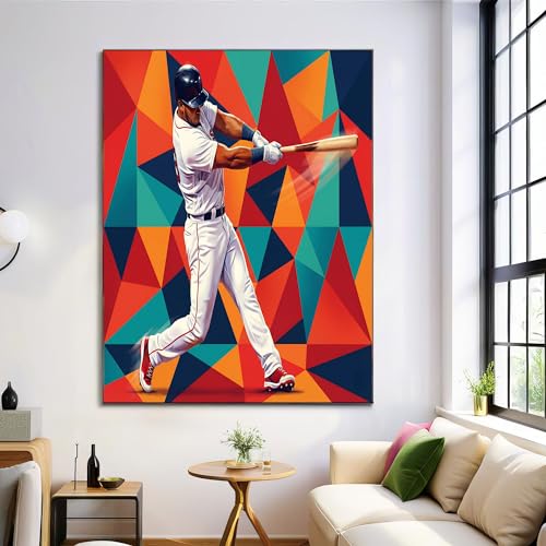 Cuadros de béisbol modernos de 70x100 cm en geometría abstracta color rojo anaranjado sin marco