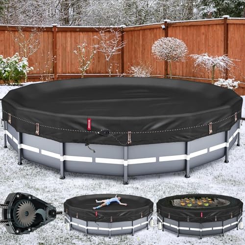 QH.HOME Winter Round Pool Cover for 14 Ft Bestway/Intex/Coleman Frame Above Ground Pool, [Excellent Windproof ] with Fast Tightening Patented Ratchet& Weight-Bearing Rings,Cold and UV Resistant