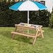 3-in-1 Kids Outdoor Wooden Picnic Table with Umbrella, Convertible Sand & Water Table, Cedar Wood Activity Table for Backyard (Brown)