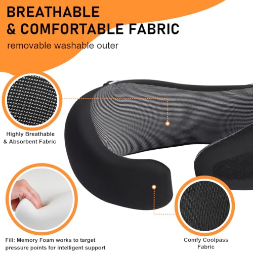 Image of Travel Pillow - Hooded Neck Pillow Airplane Memory Foam Filling
