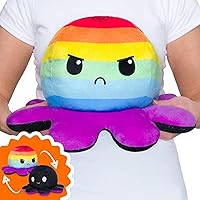 Vista 1 de TeeTurtle - Peluche de gran pulpo reversible, original, diseño patentado, negro y con rayas del color del arcoíris, feliz y enojado, muestra tu