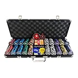 Bullets Tarjetas De Juego, Poker Cork Corrado Deluxe Poker Set Con 500 Clay Poker Chips Sin Valores Instrucciones De Póker Botón De Distribuidor Botón Y Balas Tarjetas De Póquer De Plástico,Negro