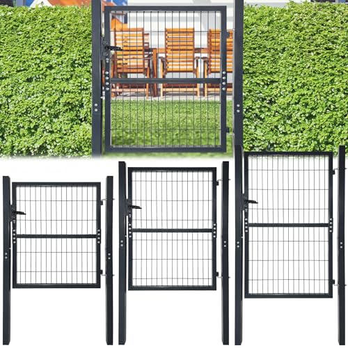 PEILU Gartentor 100x100cm Gartentür Verzinktem Metall Doppelstabmattenzaun Set Anthrazit Flügeltore inkl. Pfosten, Schloss, Türklinke & Schlüssel Stabmattenzaun Zauntor für Garten Hof