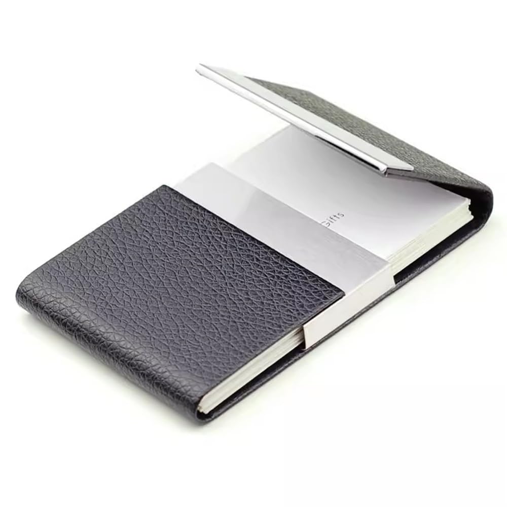 Tarjetero profesional Estuche for tarjetas de visita cuero y acero inoxidable creativo simple(Schwarz)