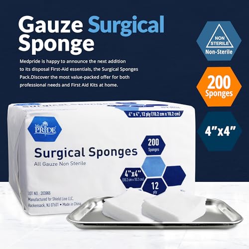 image for MED PRIDE 4”x 4” Gauze, 200 Surgical Sponges 12-ply Extra Absorben