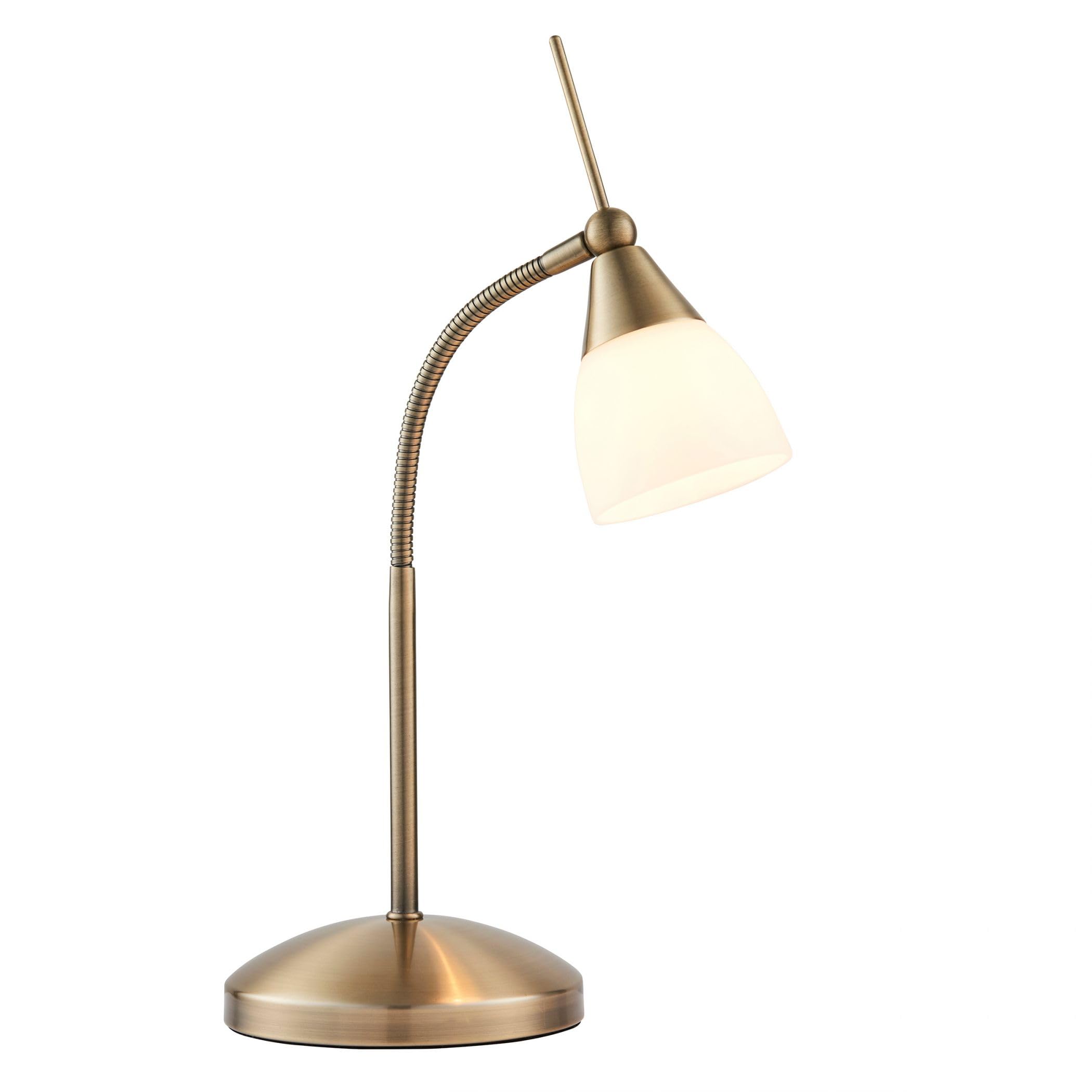 Endon Range 33W Antique Brass & White Glass Decorative Touch Dimmer Task Table Lamp