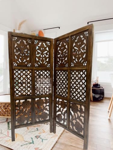 Image of Wooden Room Wall Partition /Divider /Separator for Home Decor /Bedroom /Office /Kitchen, (4 Feet) (4 Feet 2 Panel Colour Brown)