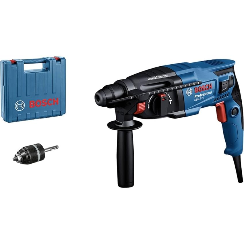Martello perforatore GBH 2-21 D Bosch Professional (con SDS plus, incl. mandrino autoserrante, impugnatura supplementare, panno, asta di profondità, in valigetta)