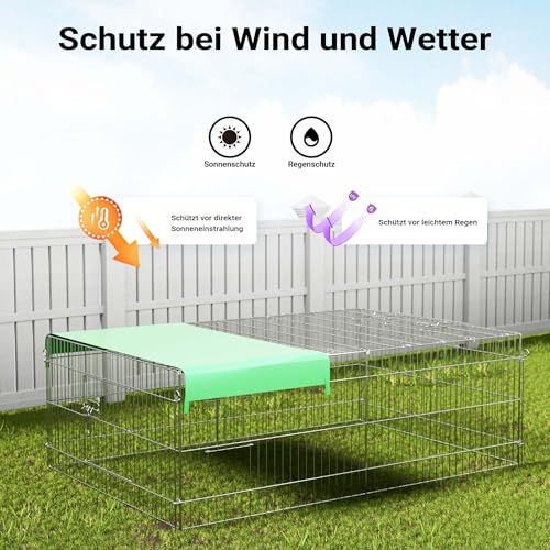 Wiltec Freilaufgehege für Kleintiere, 183 x 122 x 60 cm, stabiles und sicheres Laufstallgitter mit Sonnenschutz und 3 Öffnungen