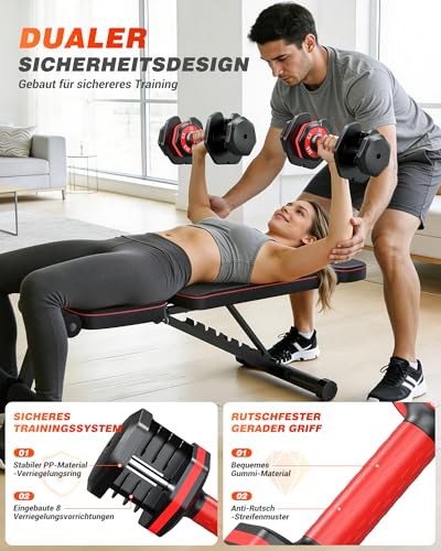 Image of Rendpas Adjustable Dumbbells Set of 2, 5-in-1 /10-in-1 /16-in-1 Quick-Lock Hand Weights 25 /55 /80 lbs Pair, Anti-Slip Handle Free Weights Set for Home Gym Strength Training for Men Women