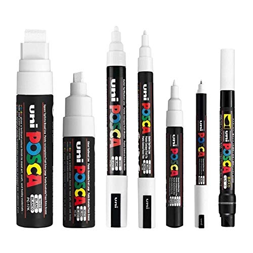 POSCA Lot de 7 stylos blancs (PC-17K / PC-8K / PC-5M / PC-3M / PC-1M / PC-1MR / PCF-350)