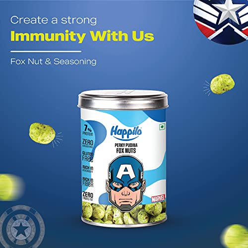 Image of Happilo Marvel Captain America Edition Perky Pudina Fox Nut 30g, 7% Protein, Healthy Snack Rich in Fiber, Zero Cholesterol