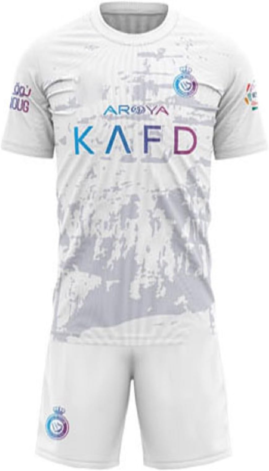 AL Nasr Football Jersey Set for Kids, Ronaldo 07, White, Includes Jersey and Shorts