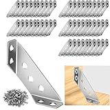 50Pcs Universal Stainless Steel Furniture Corner Connector, Angle Corner Bracket with Screws, Corner Braces, Corner Connectors for Shelves Wood Furniture Cabinets (50 Pcs)