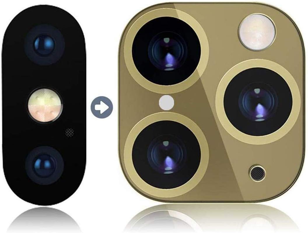 Applicable for iPhone X XS MAX Seconds Change to 11 Pro MAX Fake Camera Lens Cover Sticker,Upgrade Metal Rear Camera Lens Tempered Glass Screen Protector (Gold)