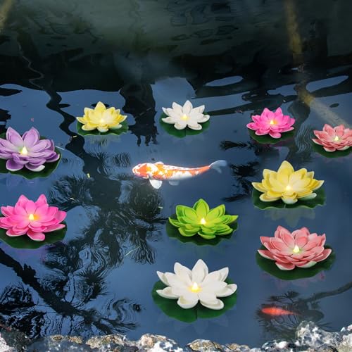 LACGO Waterproof Floating Lotus Light, 12PCS Floating Lily Light Water Activated Artificial Flowers Battery Operated for Wedding Pool Anniversary Garden Decoration(6 Inch, Mix-Color) by LACGO - Used condition - Image 3