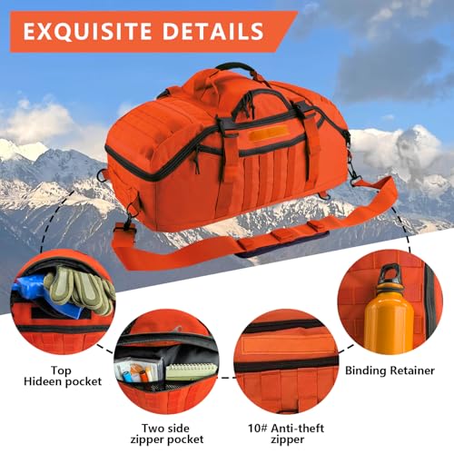 Image of Hannibal Tactical 65L Large Duffle Bag, 3-in-1 Tactical Backpack MOLLE Pack for Sports, Gym, Outdoor, Orange