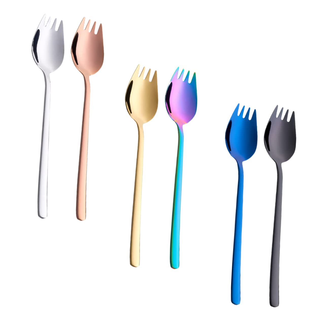 TOYANDONA 2 Set Stoviglie Forchetta E Cucchiaio Forks Cucchiaio Forchetta Doppio Uso Cucchiai Da Insalata in Acciaio Inossidabile Cucchiai Di Insalata Acciaio Inossidabile 304 6 Pezzi*2