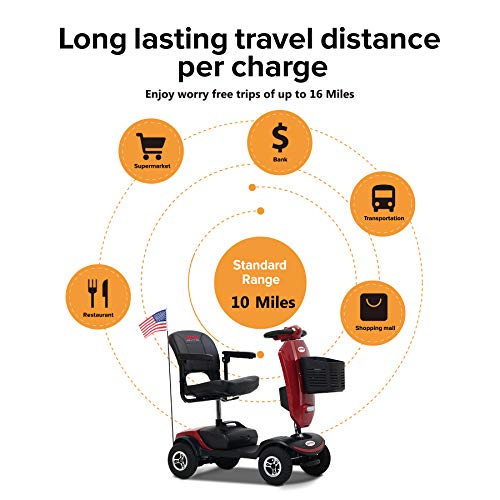 Metro Mobility USA Patriot Compact Travel Electric Power Mobility Scooter for Adults - 265 lbs Max Weight,4 Wheel, 18 in Width Thick Leather Seats, Large Capacity Lead-Acid Battery - Red - Thumbnail 7