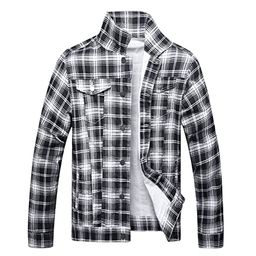 Image of Mens Denim Jacket Ripped Slim Jean Jacket Coat for Men