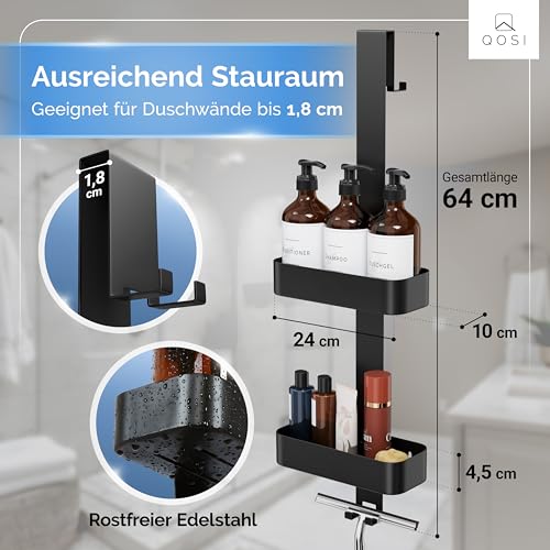 QOSI® Duschablage zum Hängen inkl. 3 Shampoo Flaschen | Dusch Ablage aus rostfreiem Edelstahl | Duschkorb zum hängen für dein Spa-Feeling im eigenen Bad | Duschregal ohne bohren | Shower Shelf