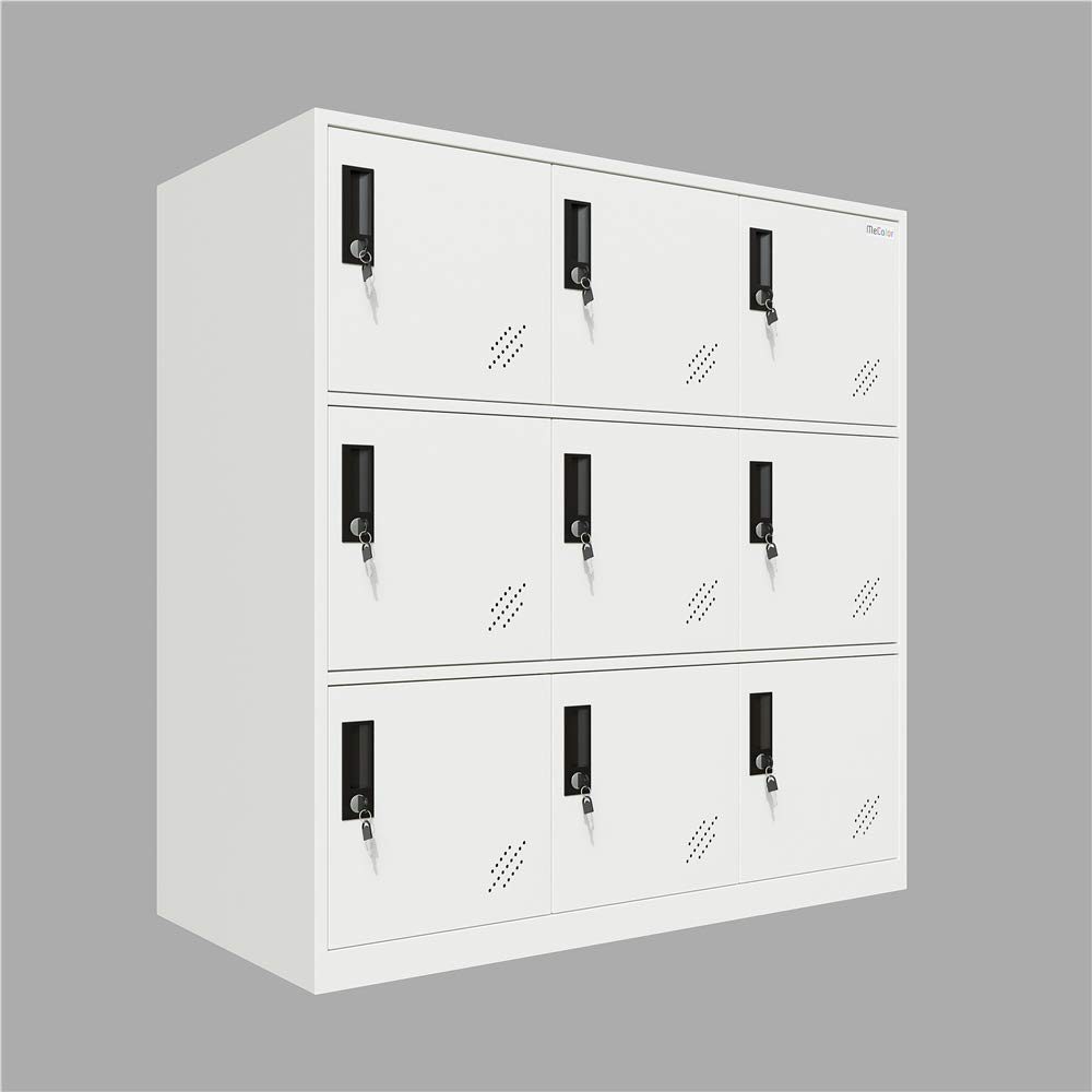 MECOLOR - Casier de Bureau en Acier Avec Clés, Rangement pour l'École et la Maison, en Métal pour Garçons et Filles (Blanc Complet, 9D)