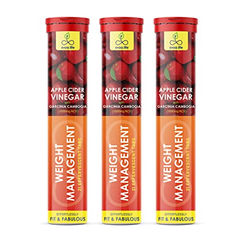 Image of svaa.life 1000mg Apple Cider Vinegar (ACV) Effervescent Tablets-Apple Flavour-with Garcinia Cambogia, Pomegranate, B6 & B12 for Weight Management & Improving Gut Health | One per day (63 tablets)