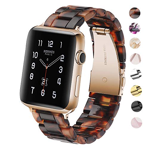Fwheel Tortoise Tone Watch Band Compatible with Apple Watch 42mm 44mm, Fashion Lightweight Resin Band with Stainless Steel Rose Gold Buckle Compatible with iWatch Series 5 4 3 2 1,Sport, Edition(42mm)