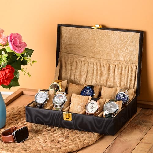 Image of NAAZS Premium 10 Slot Watch Organizer Box for Men Women | PU Leather Storage Case with Lid,Velvet Lining | Travel Watch Display Holder | Watch Collection Box Luxury Watch Box Gift For Him Her