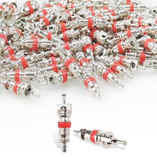 100PCS Premium Tyre Tire Valve Cores- Nickel Plated Schrader Valve Stem Core Part Replacement- Universal Tire Valve Stem Cores for Most Automotive, RV, ATV & Air Conditioning, Motorcycles and Bicycles