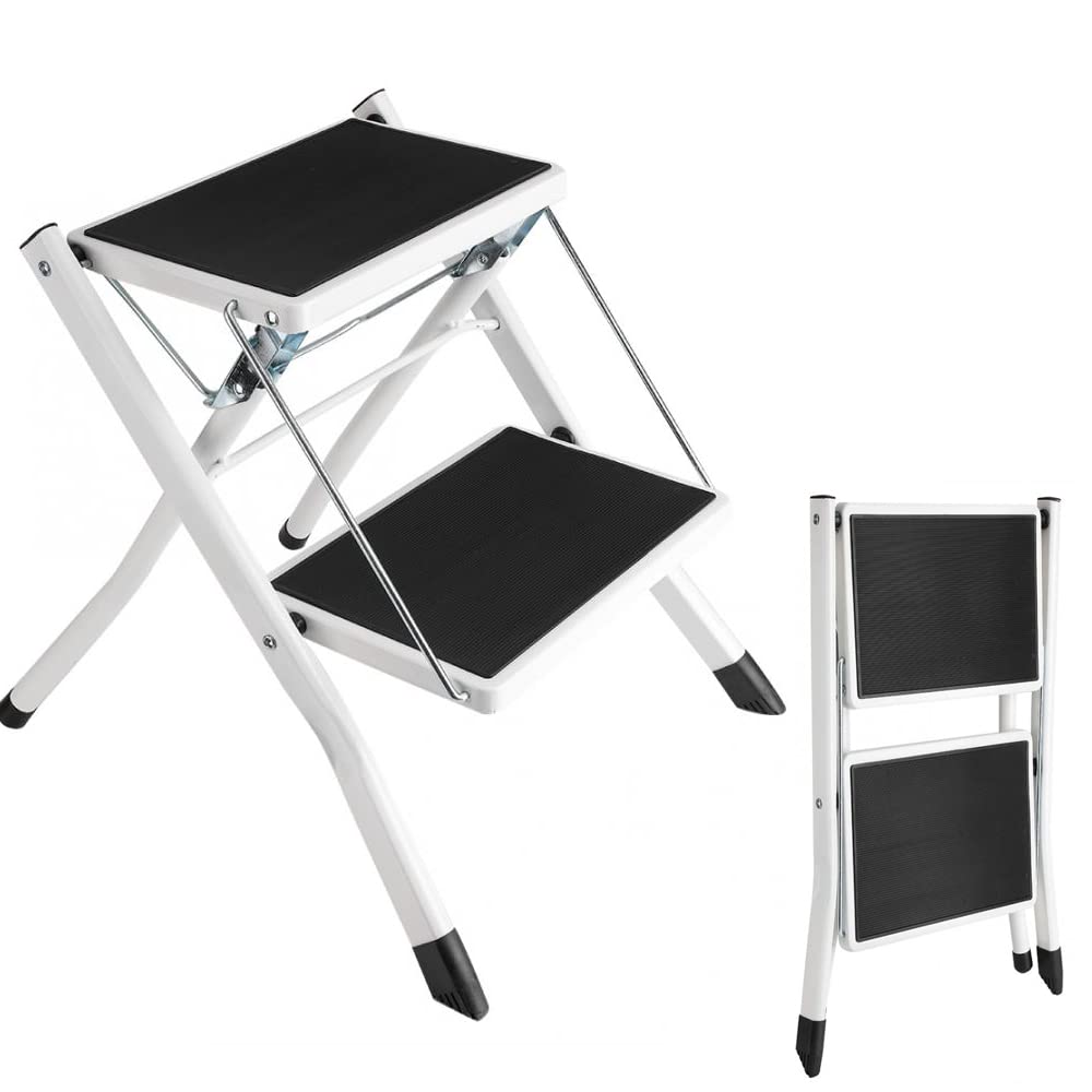 Escabeau Pliant Portatif de Tabouret Robuste à 2 Marches avec Pédales Antidérapantes en Caoutchouc Capacité de Charge Maximale 150kg