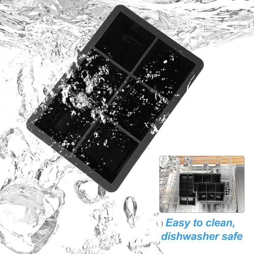 Fousenuk 3 pezzi ghiaccio stampo, cubetti ghiaccio silicone, stampi ghiaccio con coperchio, forme per ghiaccio grandi, per whisky, cocktail e bevande refrigerate (6 scomparti × 2 + 8 scomparti × 1) - immagine 6