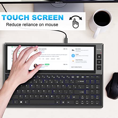 Image of BQAA RGB Keyboard, Built-in 12.6 inches Touchscreen Monitor, Ultra-Slim Aluminum Compact 98 Keys Computer Split Screen Keyboard 1920x515P HD IPS 2 USB /Type-C for Windows /Mac /Android