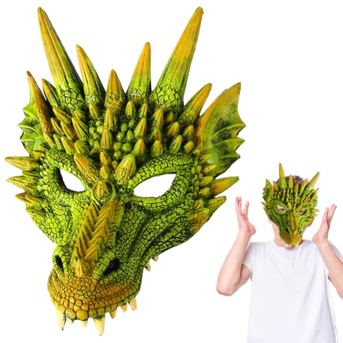HATFRYF Máscara de Dragón Halloween, 3D Dragón Máscara de Media Cara, Mask de Fiesta de Animal, Disfraz para Halloween, Fiestas, Carnaval, Desfiles, Cosplay Verde