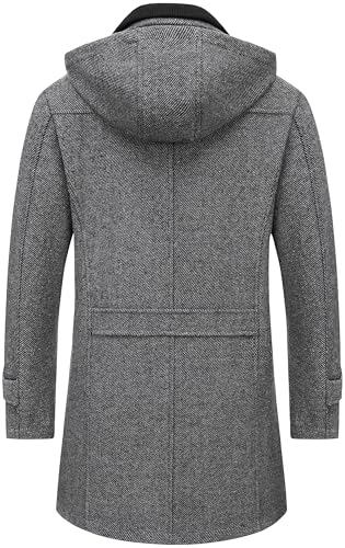 Chrisuno Men's Classic Long Pea Coat Warm Wool Blend Winter Trench Coat Single Breasted Overcoat with Detachable Collar3