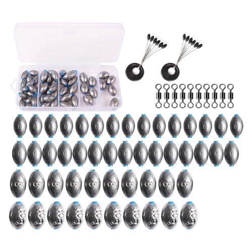 FOLANDO Juego de 60 pesas de pesca, broches de pesca de huevo, pesas de pesca en el mar para pesca en agua salada en agua dulce 5g/6g8g/10g T4104060