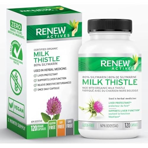 Renew Actives Milk Thistle Capsules 175MG per Serving Organic Seed Extract for Liver Health, Concentrated Silymarin Formula, Antioxidants, & Digestive Wellness – Made in Canada - 120 Capsules