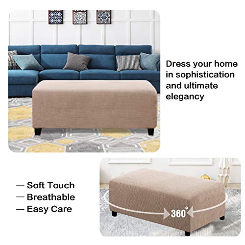 Image of H.VERSAILTEX Ottoman and Sofa Seat Cushion Combined Cover Slipcover Rectangle Sofa Slipcover Fit Length 56 inch-75 inch Suitable for L Shaped Seat Cushion Cover or Chaise Part Cover Stretch Thick Soft - Sand
