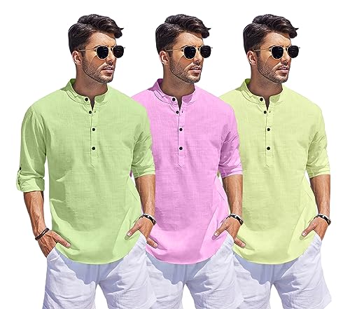 Image of Combo of Men Solid Cotton Blend Straight Kurta Shirt Pack of 3