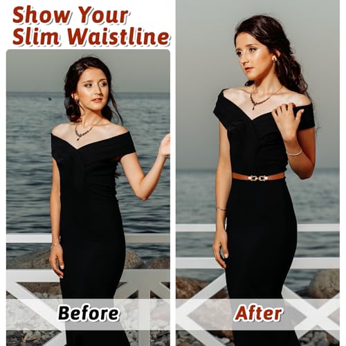 2pcs Women Skinny Belt for Dresses Elastic Belt Retro Stretch Ladies Waist Belts Adjustable Leather Belts with Gold Buckle Halloween Decorations4