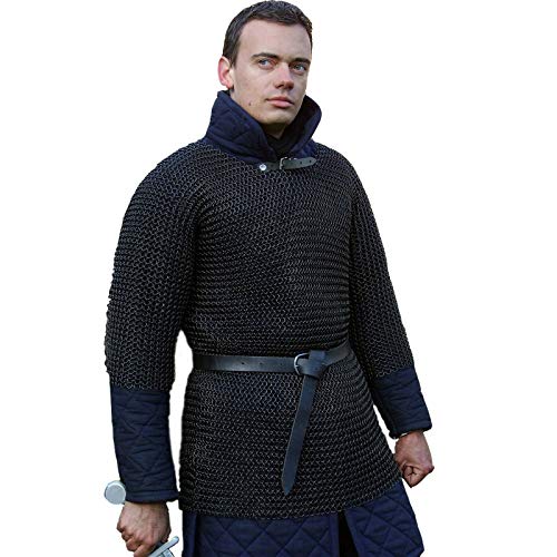 Image of AnNafi Medieval Hauberk Chainmail Full Sleeve Shirt Mild Steel 10 mm Butted Ring | Reenactment Cosplay Costume