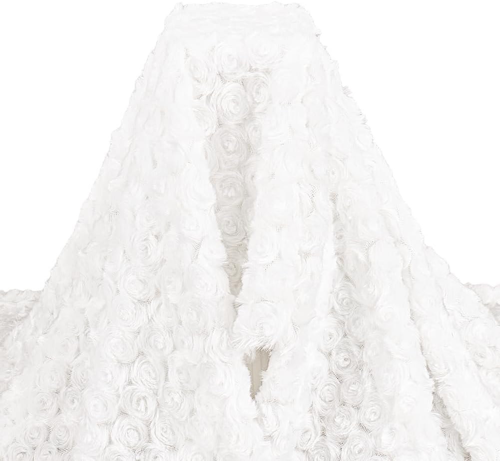 BENECREAT 59x39 Inch White Rose Faux Fur Fabric, Soft Plush Polyester Material Craft Fabric for DIY Sewing Projects, Home Decor & Custom Blankets
