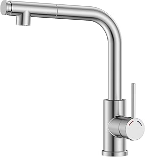 Grifo Fregadero Cocina Extraible, Altura 27.3cm, Ducha de 2 Modos,Flexible,360° Acero Inoxidable Torneira Cozinha L Monomando para 1 Orificio, Burbujeador Desmontable,G3/8, Níquel