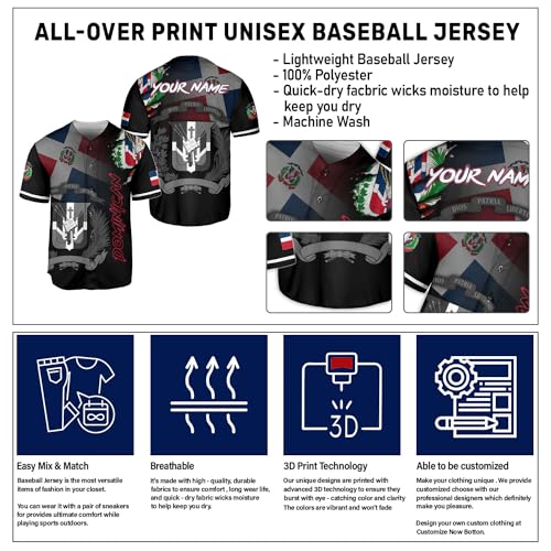 Custom Dominican Republic Jerseys for Men, Dominican Baseball Jersey, Dominican Jersey, Dominican Flag Pride Love Jersey miniatura 6